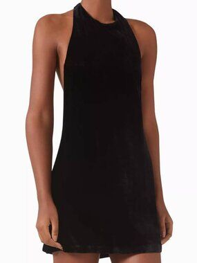 Reformation Women’s Velvet Halter Mini Dress Size S Black — Open Back, Soft